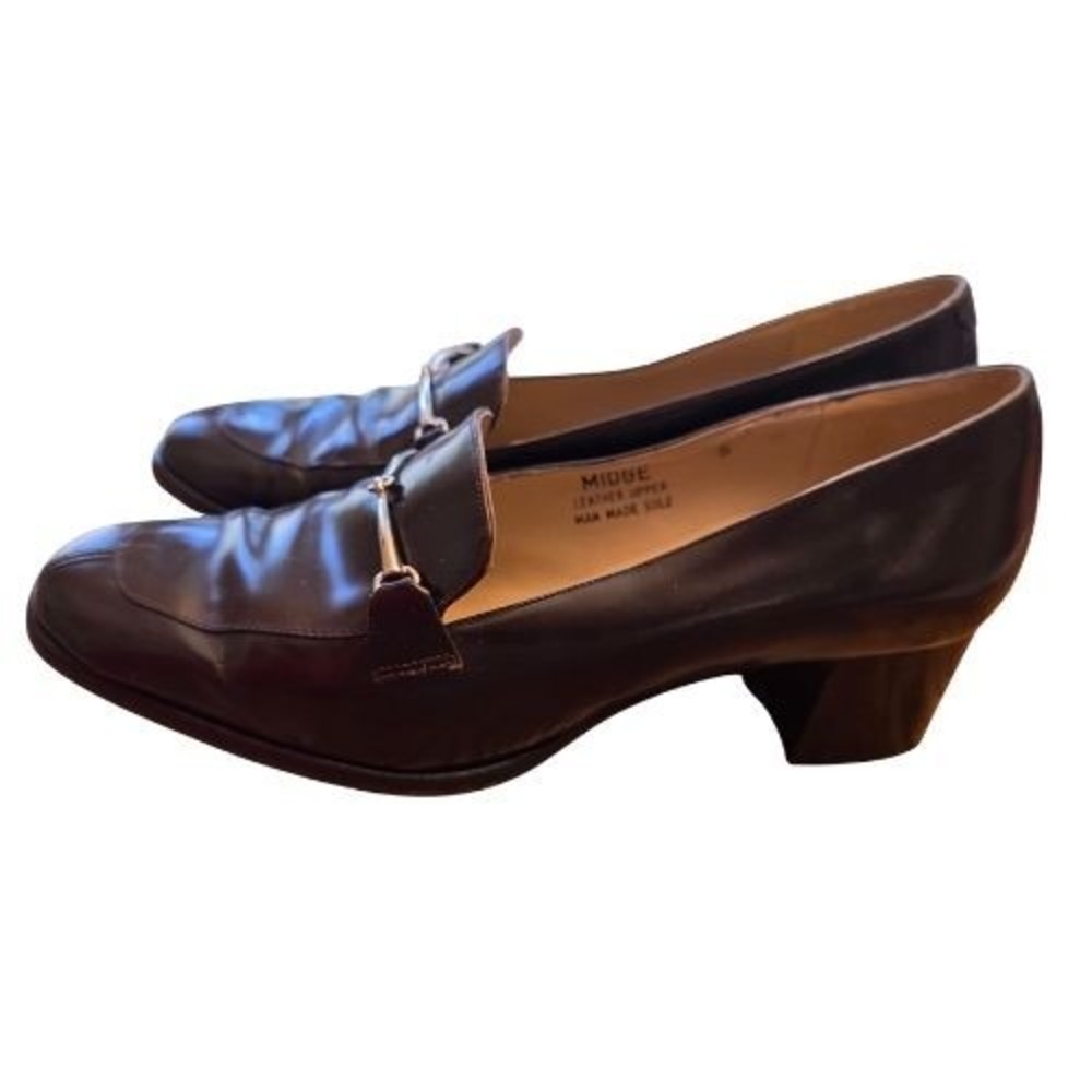 Vtg Etienne Aigner Midge 5 Dark Brown Leather Horsebit Loafer Block Heel Damage
